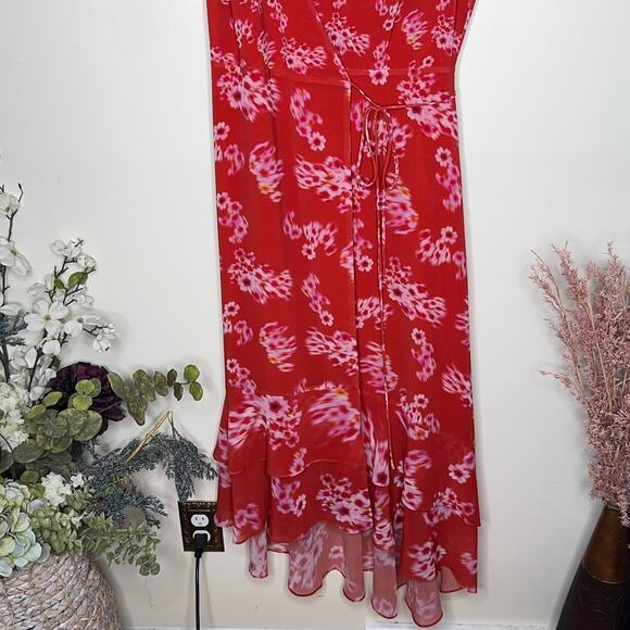 ALL SAINTS Dela Jasmine Print Wrap Maxi Dress Red Floral Sz 4 {3Q3} - Picture 3 of 7